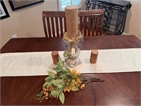 Tall Candle on Stand w/ Table Runner & Florals