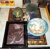 6 Religious Themed Pictures & Decor Box Lot