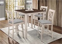 HH71797 Antique White - Pub Table + 4 Chairs