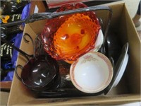 LOT OF BASKET, GLASSWARE, PORCELAIN AND MORE