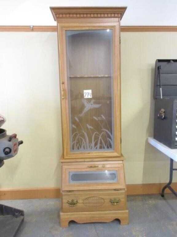 Modern Oak Gun Cabinet w/ Bottom Drawer & Door