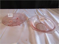 DOUBLE HANDLE PINK DEPRESSION BOWL, FOOTED DISH