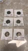 Silver Liberty Jefferson nickels (6)