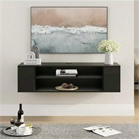 WAMPAT, Floating TV Stand Shelf with Storage, Blac