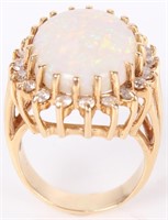 14K YELLOW GOLD OPAL RING WITH ACCENT DIAMONDS