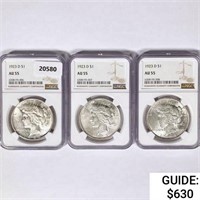 1923-D Set [3] Silver Peace Dollar NGC AU55