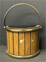 Wood and gold tone barrel wall pocket, planter