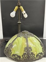 Green slag glass Victorian Table lamp