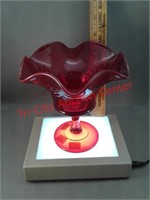 LG Wright red glass footed compote 3 fruits