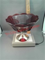 Anchor Hocking ruby red glass bowl on brass
