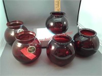 5 Anchor Hocking ruby red glass bud vases