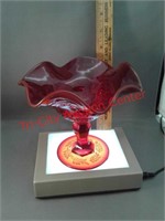 LG Wright red glass footed compote dish wild rose