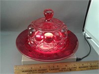 LG Wright red glass butter dish with lid eye