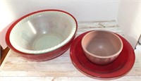 RED GLASS BOWL & OTHER BOWLS