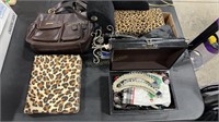 GROUP OF HAND BAGS AND JEWELRY BOX W/ JEWELRY
