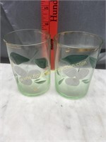 Lot of green depression hand painted tumblers