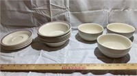 7 Corelle bowls and 7 tea plates and 3 bowls