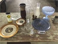 VASES, COMPOTE, PLATES, CANDLE HOLDERS