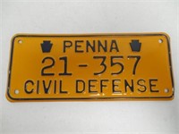 Pa. Civil Defense License Plate