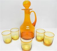 MCM MODERN BLENKO DECANTER & 5 GLASSES