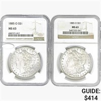 [2] 1885-O Morgan Silver Dollars NGC MS63