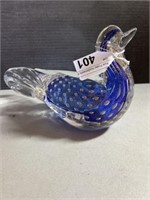 MURANO STYLE ART GLASS BLUE AND CLEAR BIRD FIGURE