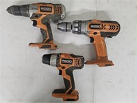 Lot of 3 Rigid battery operated drills