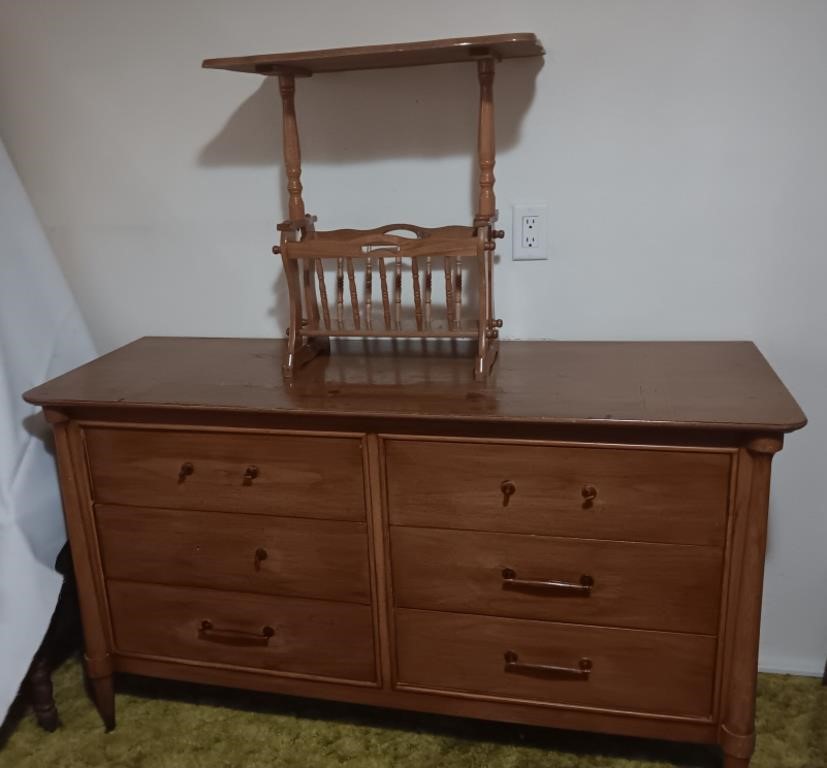 6 Drawer Wood Dresser, End Table Magazine Rack