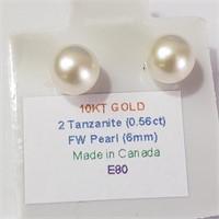 $160 10K  Tanzanite(0.56ct) Freshwater Pearl Earri