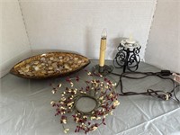 Small wreath, candle holder, misc