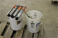 (2) Pails of ice Fishing Items, Poles and Tip ups
