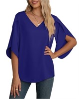 O656  Asklazy Women's Chiffon Blouse, Royal Blue,