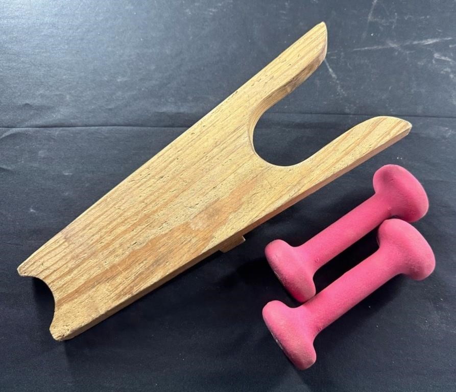 Wooden Boot Jack & Pair of 1 Pound Weights
