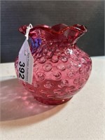 FENTON CRANBERRY OPTIC DOT RUFFLED EDGE VASE