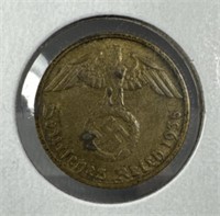 1938-D GERMANY THIRD REICH  5 REICHSPFENNIG