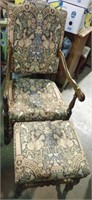 UPHOLSTERED ARMCHAIR & FOOTSTOOL