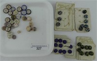 TRAY: APPROX. 40 PORCELAIN CALICO/STRIPED BUTTONS