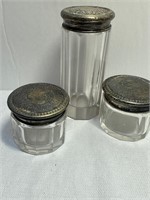 3 Antique Art Noveau Repousse Sterling Vanity Jars