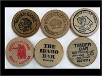 LOT OF 6 WOOD TOKENS
