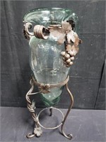Glass vase with metal plant stand
