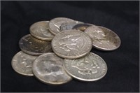 Lot of 10 Silver Kennedy Half Dollars 40%