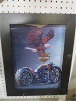 FRAMED 3 D PICTURE OF HARLEY DAVIDSON MOTORCYCLE