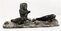 Hunter with Seals Indigenous Soapstone Carving