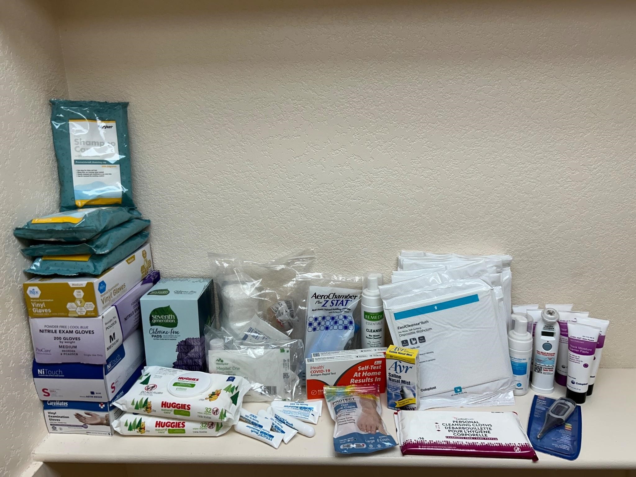Covid Tests, Baby Wipes, Shower Caps, Thermometer