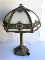 Antique Bradley&Hubbard Slag Glass Panel Lamp