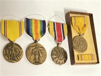 4 Military Metals: Defense Service, WWII Victory