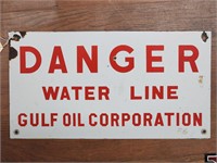 "Danger Water Line" Single-Sided Porcelain Sign