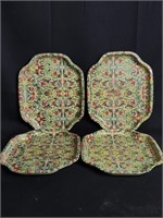 Set of 4 Vintage Elite Multi Colored Metal Trays