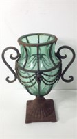 Antique French Glass Caged Footed Vase U16A