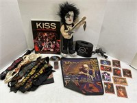 LOT OF KISS COLLECTIBLES TRADING CARDS, DOLL, BOOK